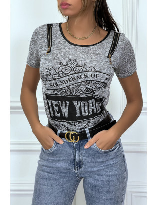 Tee shirt gris imprimé avec fermeture eclair - 4