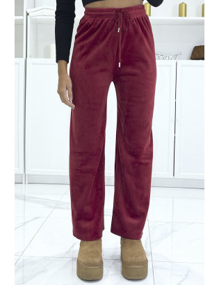 Pantalon jogging bordeaux effet velours côtelé et molletonné  - 1