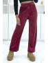 Pantalon jogging bordeaux effet velours côtelé et molletonné  - 2