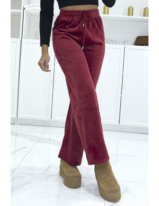 Pantalon jogging bordeaux effet velours côtelé et molletonné  - 3