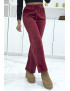 Pantalon jogging bordeaux effet velours côtelé et molletonné  - 3