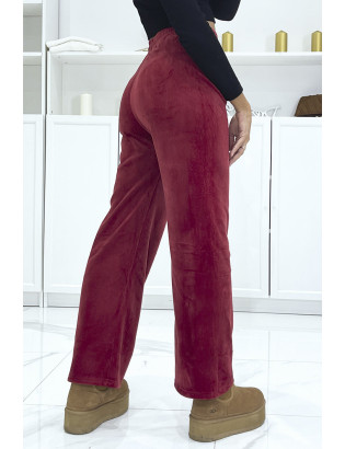 Pantalon jogging bordeaux effet velours côtelé et molletonné  - 4