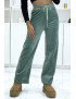Pantalon jogging vert effet velours côtelé et molletonné  - 1