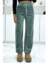 Pantalon jogging vert effet velours côtelé et molletonné  - 2