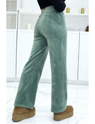 Pantalon jogging vert effet velours côtelé et molletonné  - 3