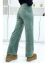 Pantalon jogging vert effet velours côtelé et molletonné  - 3
