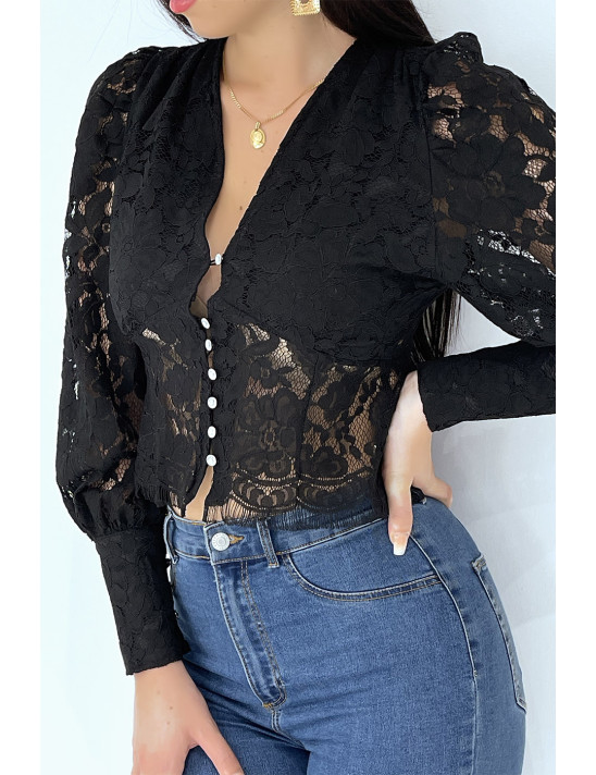 Haut noir en dentelle style chemisier vintage - 2