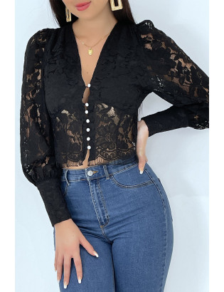 Haut noir en dentelle style chemisier vintage - 3