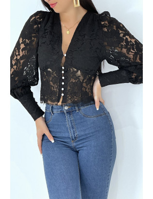 Haut noir en dentelle style chemisier vintage - 4