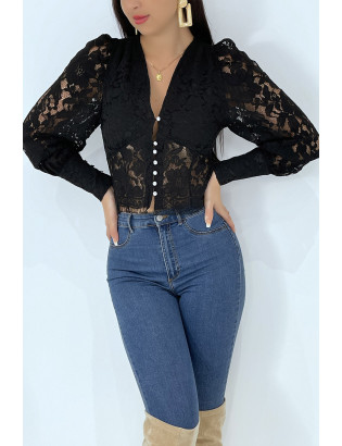 Haut noir en dentelle style chemisier vintage - 5