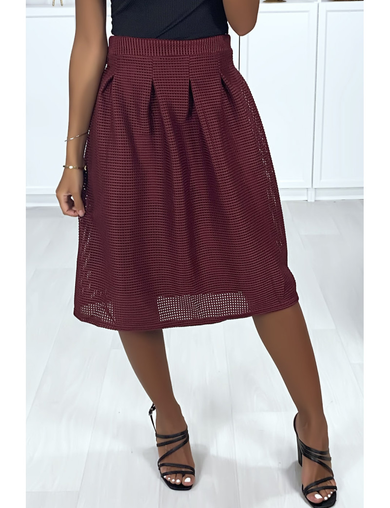 Jupe 3/4 bordeaux doublé avec plis à la taille - 2