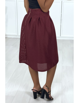 Jupe 3/4 bordeaux doublé avec plis à la taille - 3