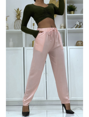Pantalon fluide rose coupe carotte B-40 - 1