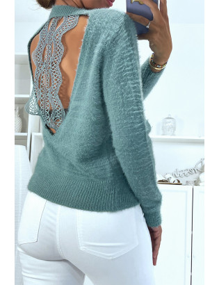Pull bleu très doux à dos nu brodé - 2