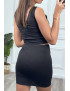 Ensemble top sans manches et jupe noir avec strass - 1