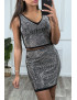Ensemble top sans manches et jupe noir avec strass - 2