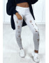 Legging gris matière brillant et extensible effilé à l'avant - 1