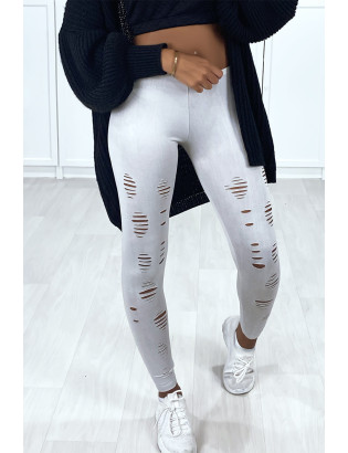 Legging gris matière brillant et extensible effilé à l'avant - 2
