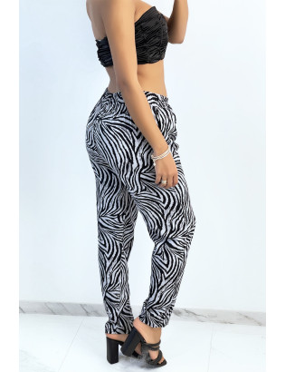 Pantalon fluide anthracite coupe droite à imprimé zèbres resserré aux chevilles - 3