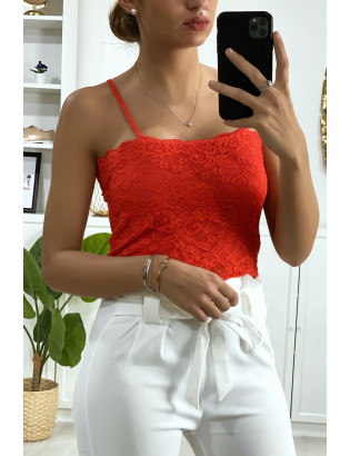 Débardeur rouge en dentelle doublé avec bretelle amovible - 3