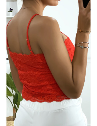Débardeur rouge en dentelle doublé avec bretelle amovible - 5