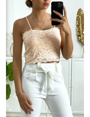 Débardeur rose en dentelle doublé avec bretelle amovible - 2