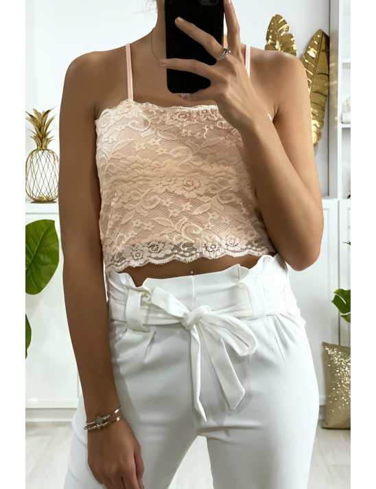 Débardeur rose en dentelle doublé avec bretelle amovible - 4