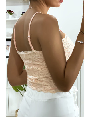 Débardeur rose en dentelle doublé avec bretelle amovible - 5