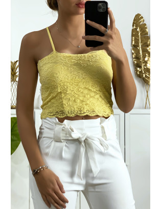 Débardeur jaune en dentelle doublé avec bretelle amovible - 1
