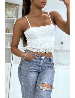 Débardeur blanc en dentelle doublé avec bretelle amovible - 3