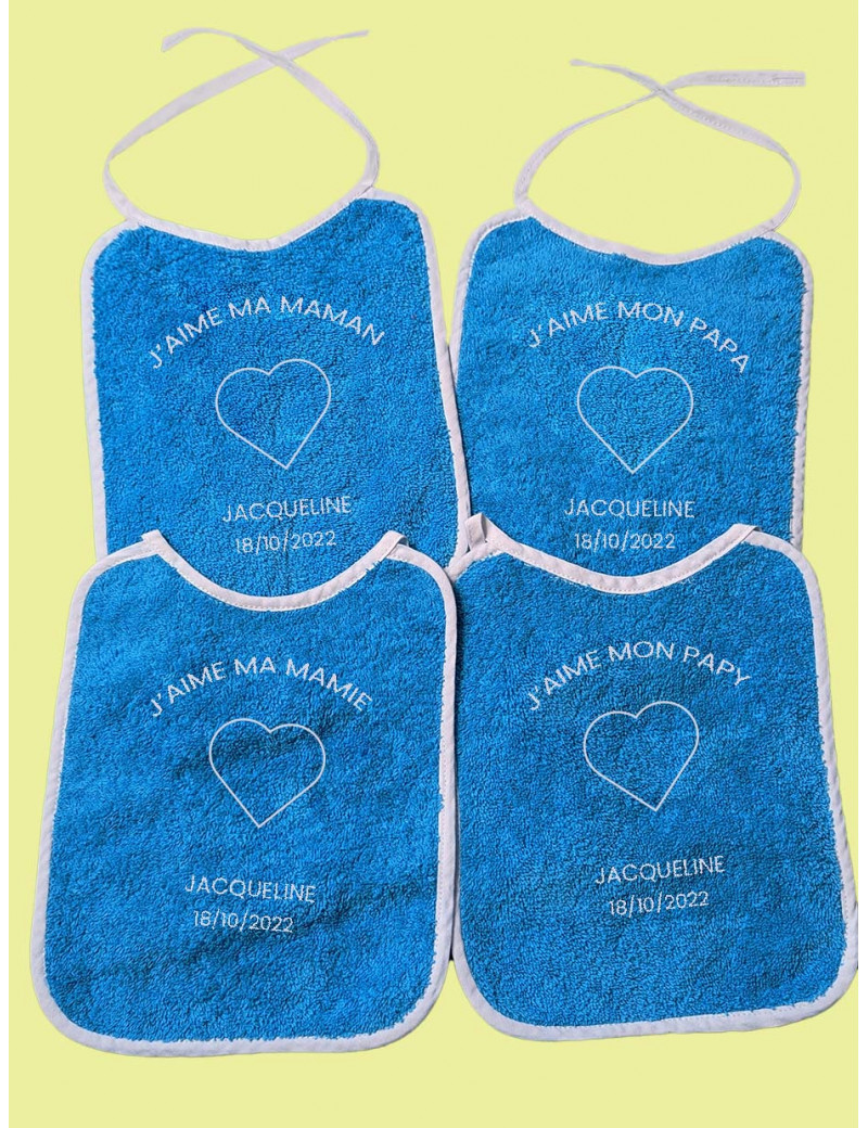 LOT DE 4*BAVOIRS PERSONNALISES GARCON "BLEU"-
