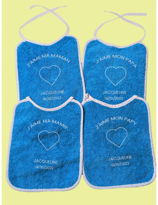 LOT DE 4*BAVOIRS PERSONNALISES GARCON "BLEU"-